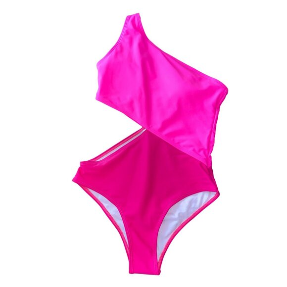 New One-Shoulder Cutout Hot Pink Swimsuit Medium - Picture 2 of 6